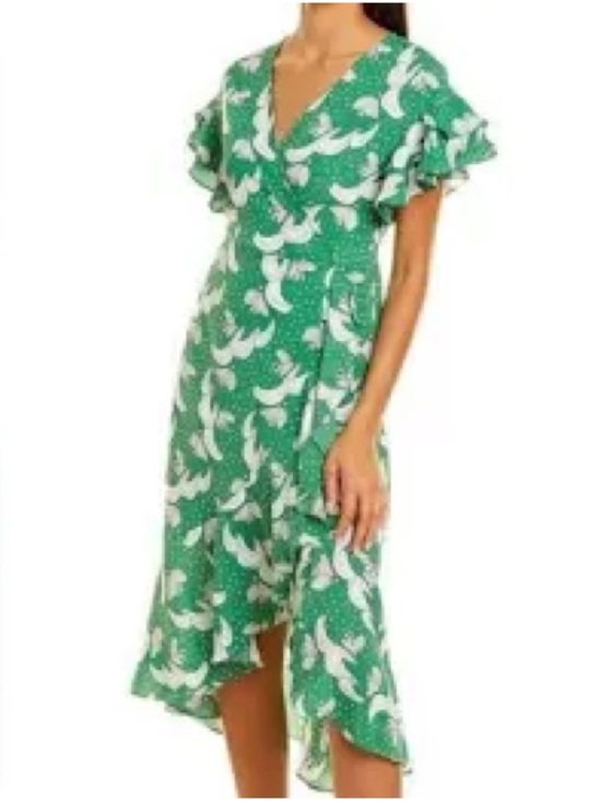 Max Studio Dresses & Skirts - Max Studio Green Floral Print Ruffle Wrap Dress High Low Midi Flutter Sleeve XS